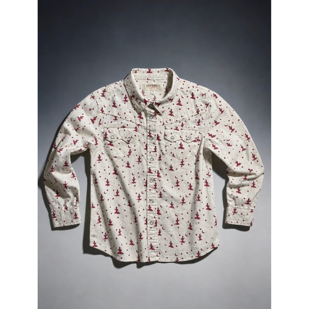 Shyanne Western Snap Shirt Cream Desert Cactus Moon Print Girls 4T